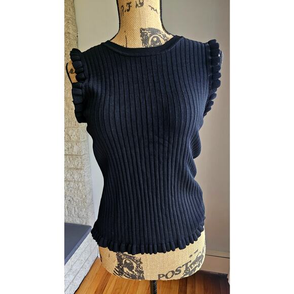 Shelli Segal Tops - Laundry by Shelli Segal Black Ribbed Sleeveless Knit Top, Ruffled Bottom, Sz M